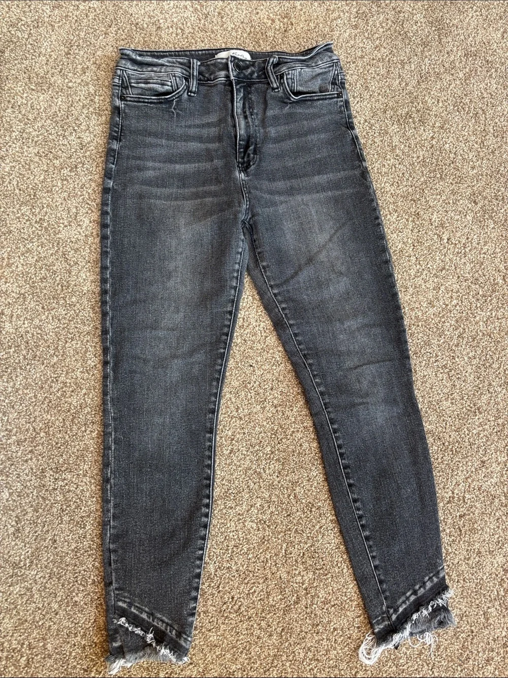 KanCan High-Rise Washed Black Ankle Skinny Jeans with Frayed Hem